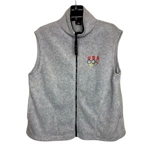 𝅺USA Olympics Light Gray Fleece Full Zip Vest W/ Pockets - Size Large